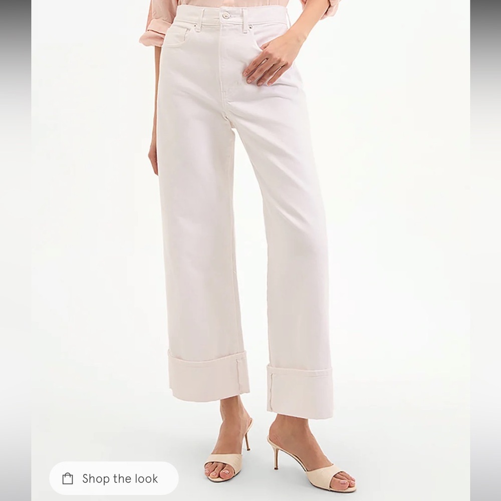 new Veronica Beard Taylor Cuffed Cropped Wide-Leg Jean in white